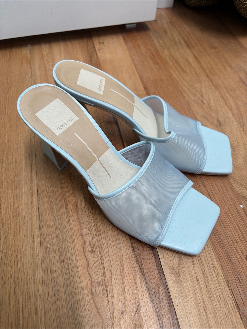 Dolce Vita Powder Blue Mesh Square-Toe Mules